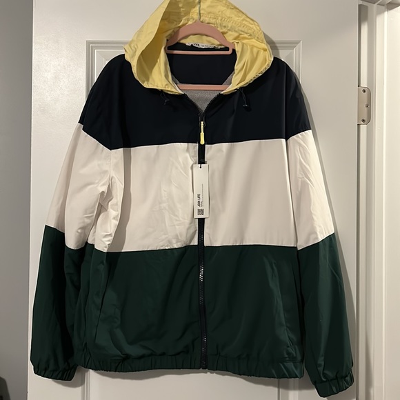 NWT ZARA Men’s Jacket Windbreaker Multicoloured Size XL Green Blue Yellow White - Picture 6 of 11